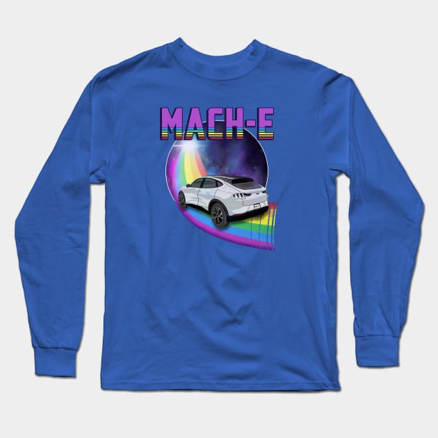 Mach-E Rides the Rainbow Galaxy in Space White Long Sleeve T-Shirt by zealology